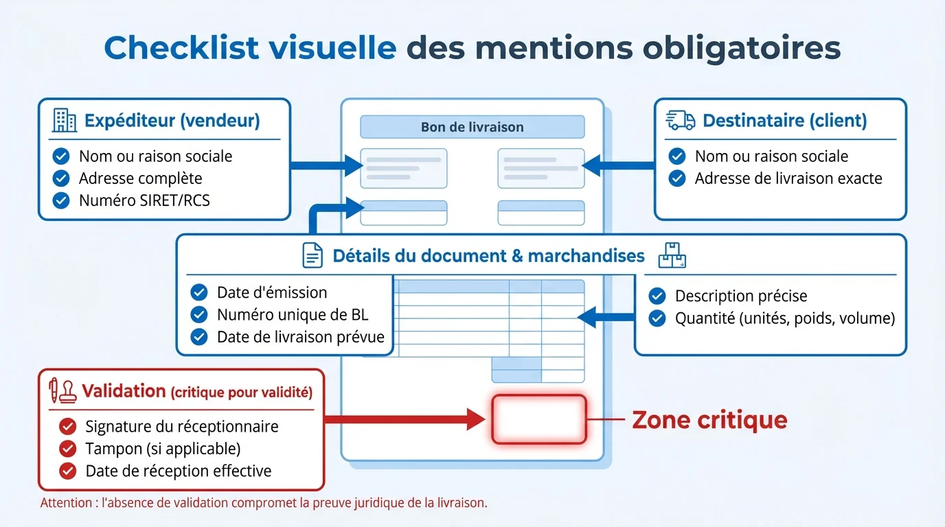 Checklist visuelle des mentions obligatoires