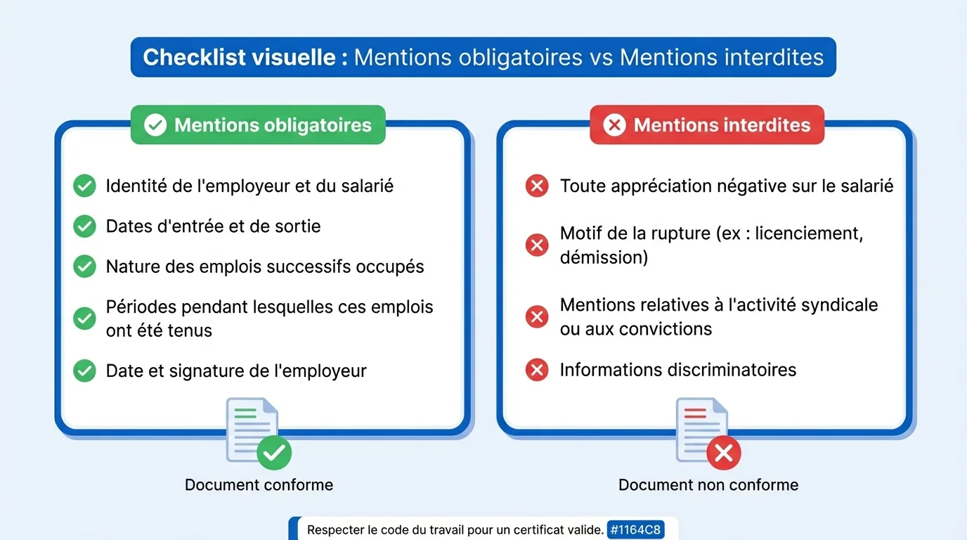 Checklist visuelle : Mentions obligatoires vs Mentions interdites