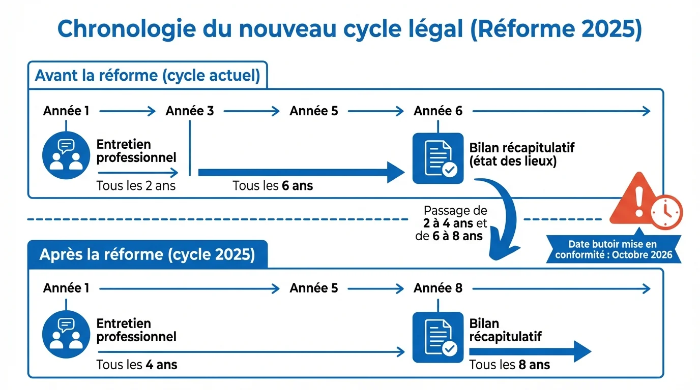 Chronologie du nouveau cycle légal (Réforme 2025)