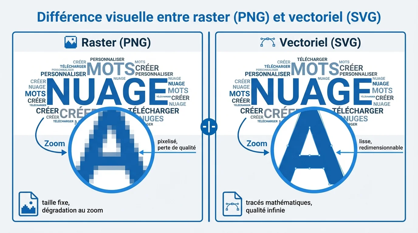 Différence visuelle entre Raster (PNG) et Vectoriel (SVG)