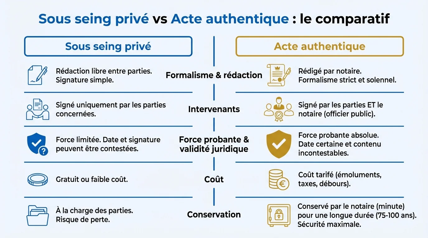 Sous seing privé vs Acte authentique : le comparatif
