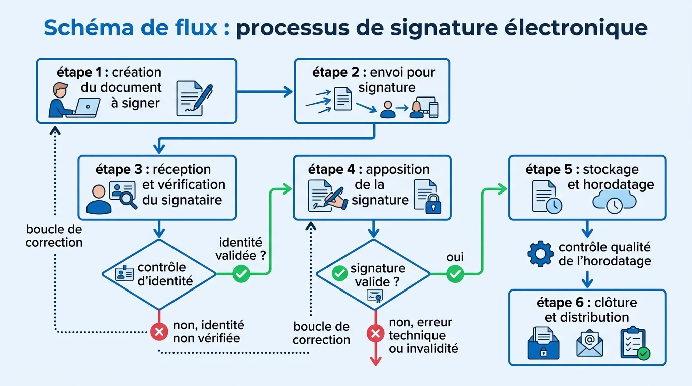 Schéma de flux : processus de signature électronique