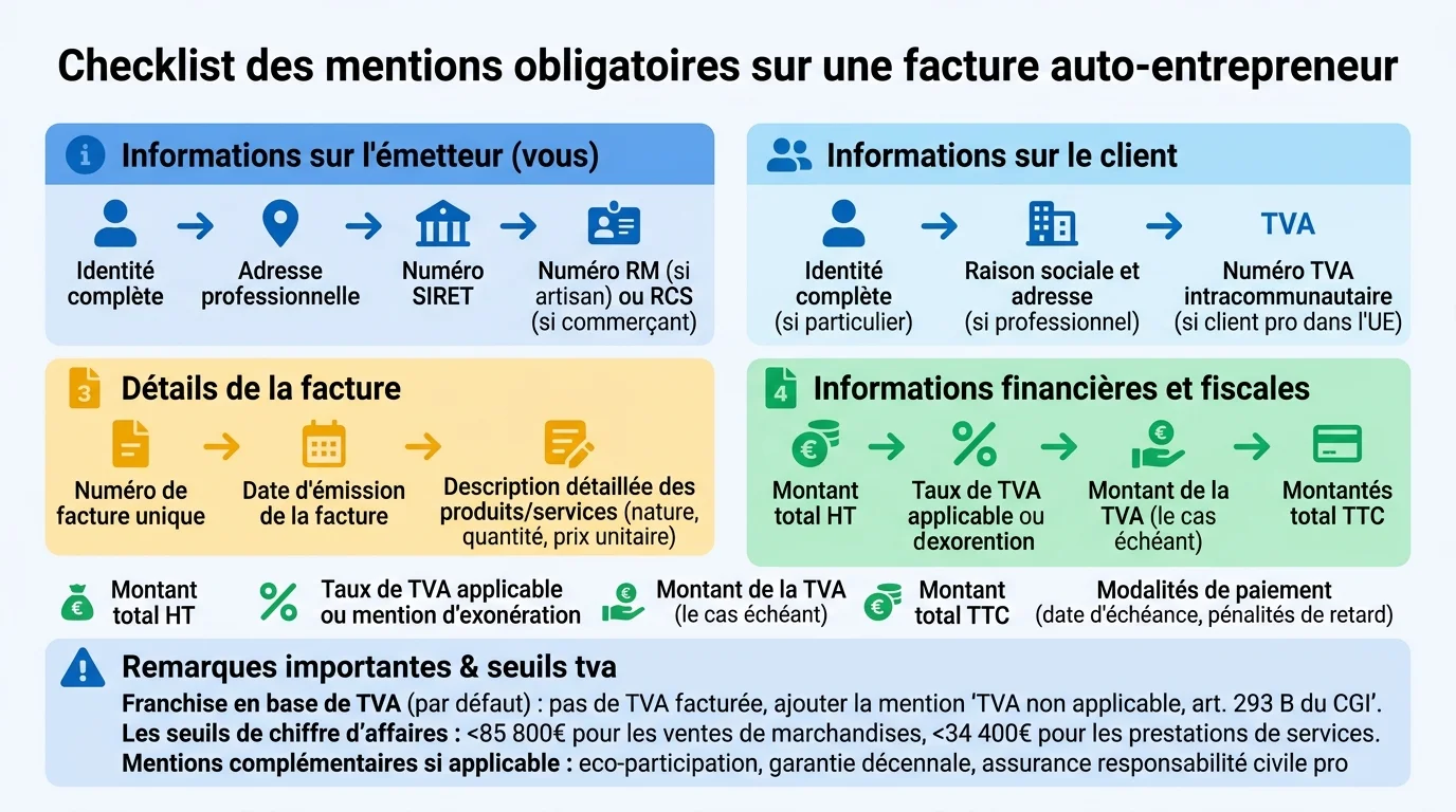 Checklist des mentions obligatoires sur une facture auto-entrepreneur