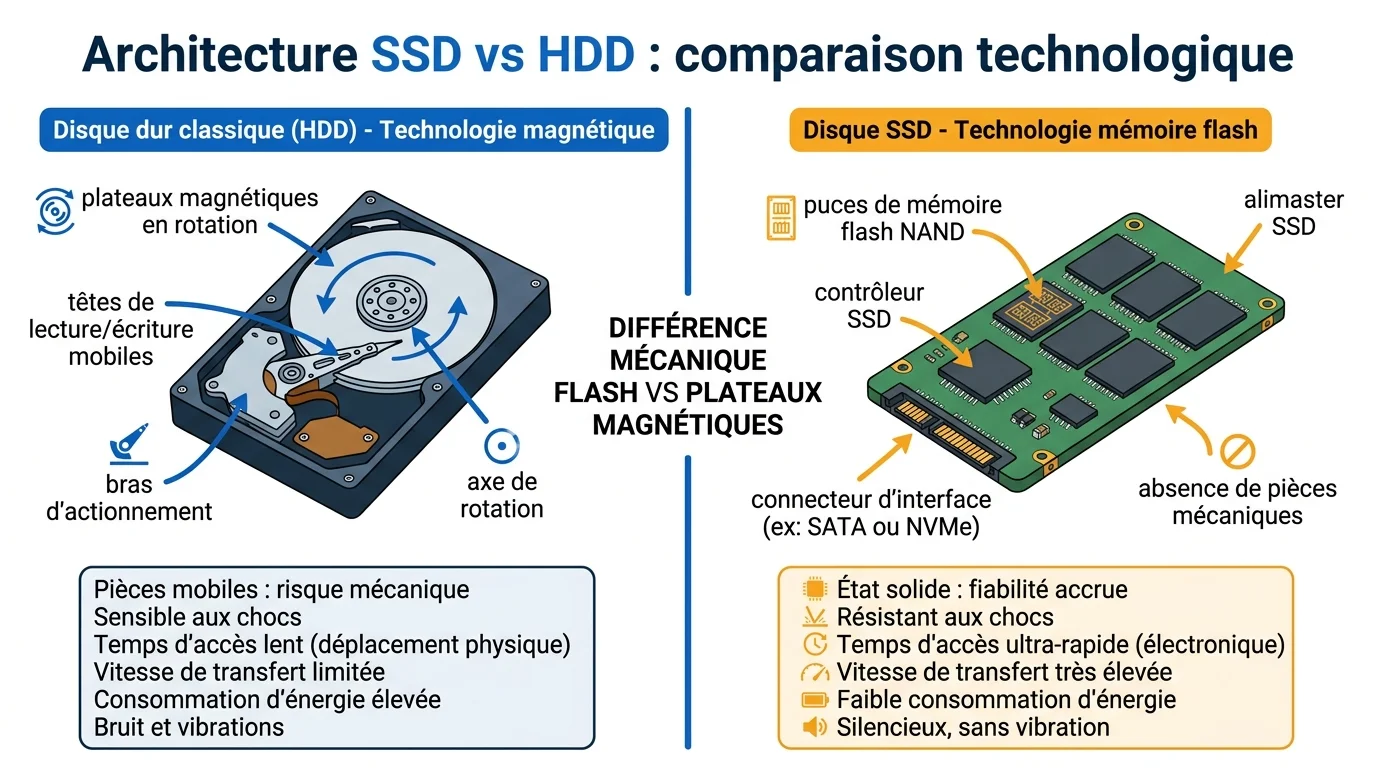 Architecture SSD vs HDD : comparaison technologique