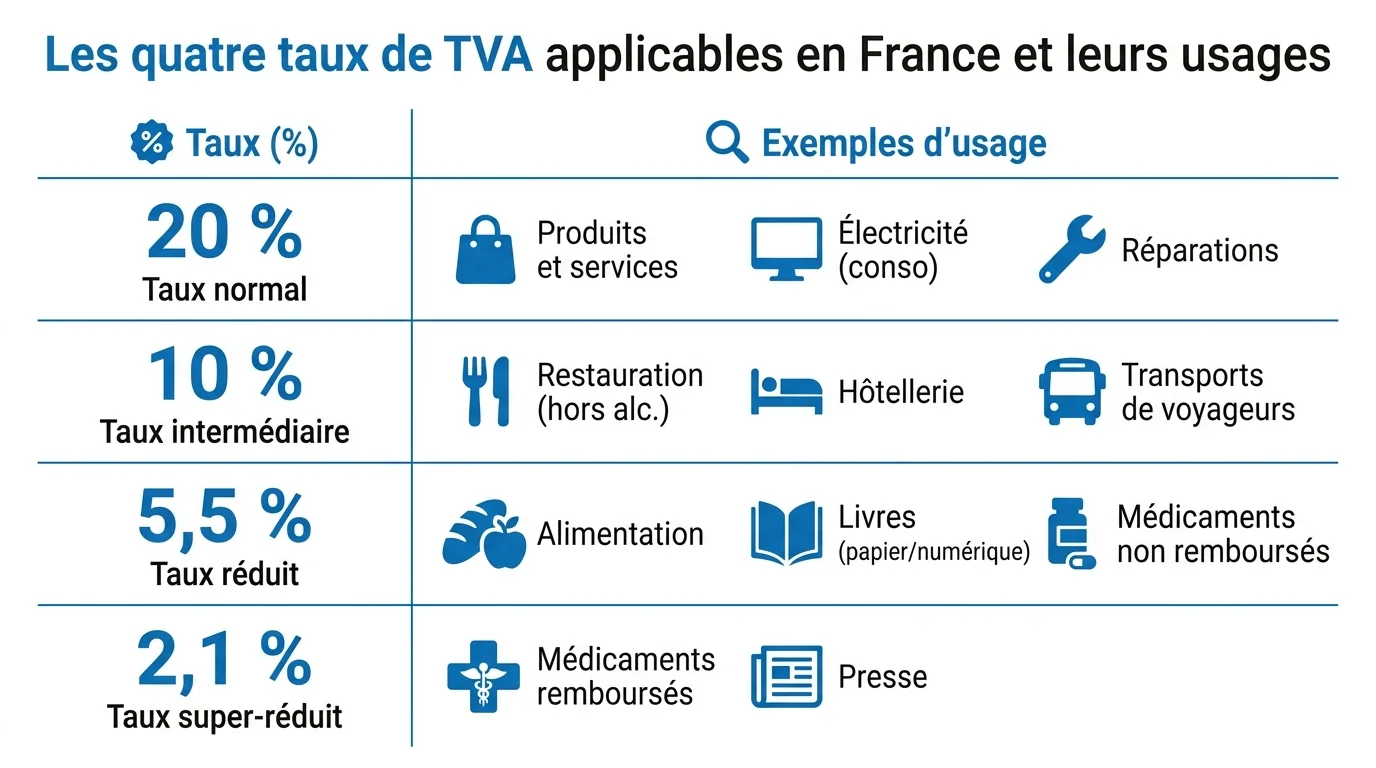 Les quatre taux de TVA applicables en France et leurs usages
