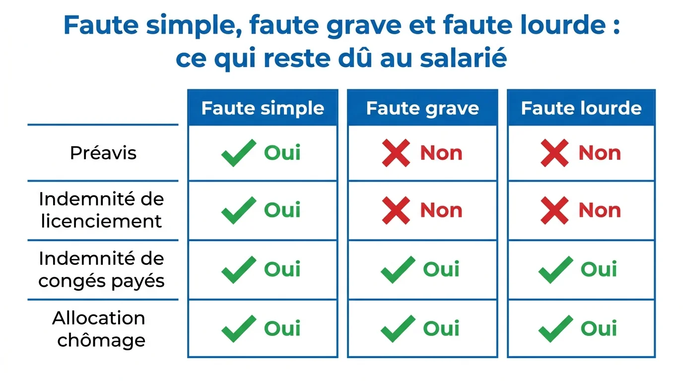 Faute simple, faute grave et faute lourde : ce qui reste dû au salarié