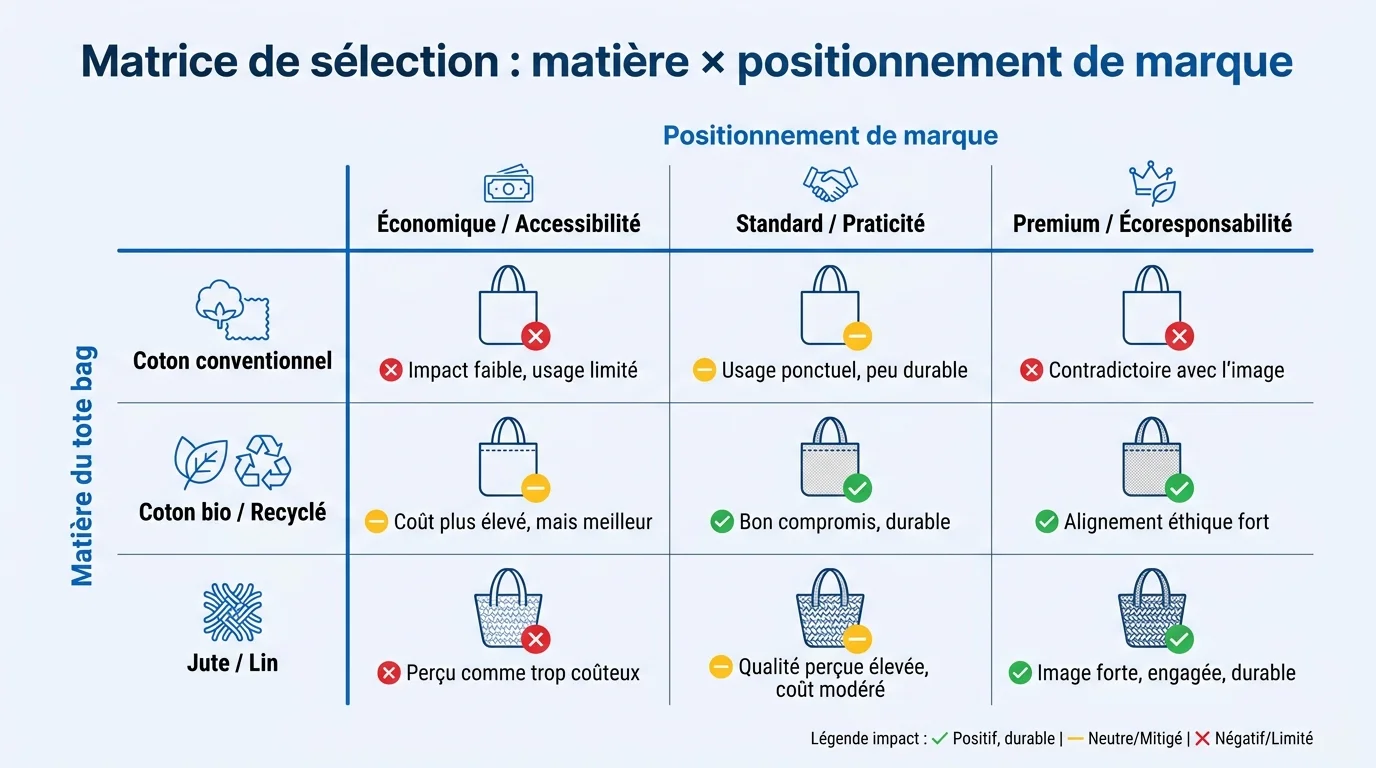 Matrice de sélection : Matière × Positionnement de marque